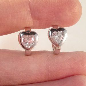 18K White Gold Filled Heart Diamond Zircon Hoop Huggie Earrings 13mm .74ctw Gift